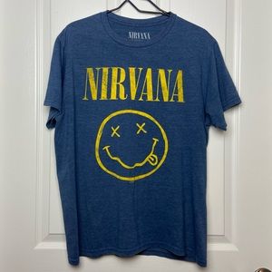 Men’s Heather Blue & Yellow Nirvana Graphic Tee Shirt Size Large